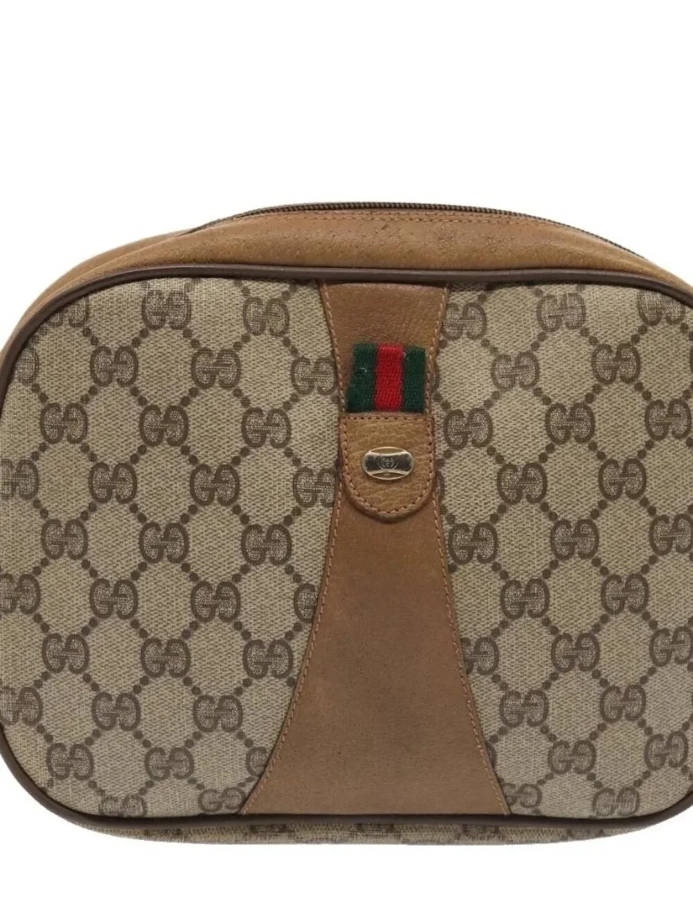 GUCCI GG Supreme Web Sherry Line Clutch Bag PVC Beige Red 89 01 034 Auth fm3793